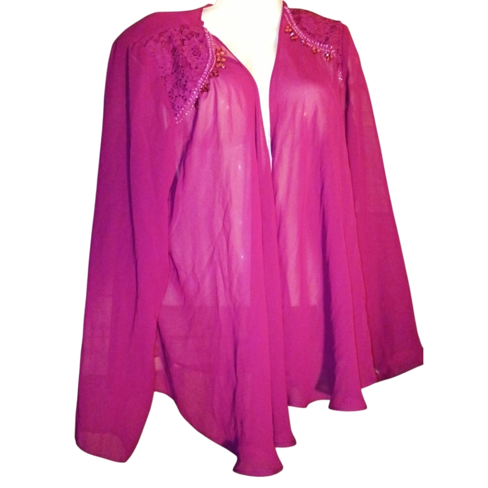 🦄MSRP 128$ SLNY Elegant Purple Sheer Cape Kimino with Lace Detail Size 8